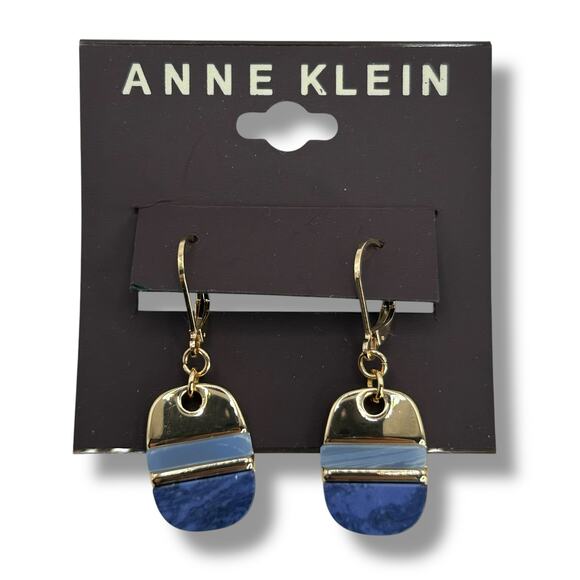 NEW Anne Klein Earrings Blue Gold Coastal Stripe Disc Dangle Drop Macy's - Picture 1 of 6